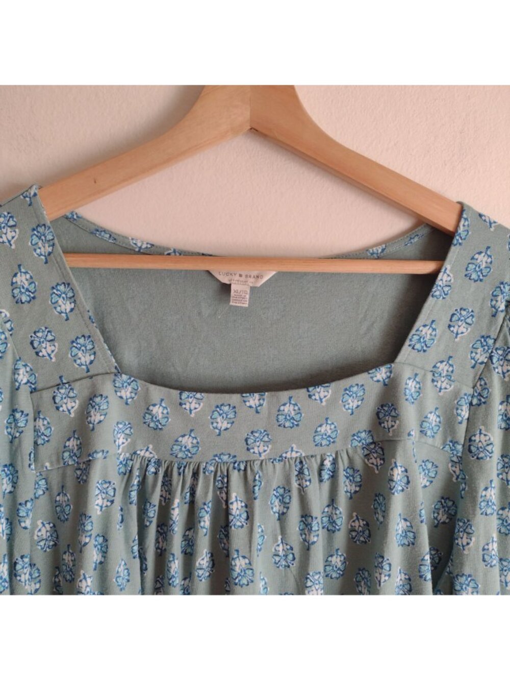 Lucky Brand Soft Green Knit Top XL Cotton Blend Long Sleeve Peasant Blouse - Picture 3 of 9